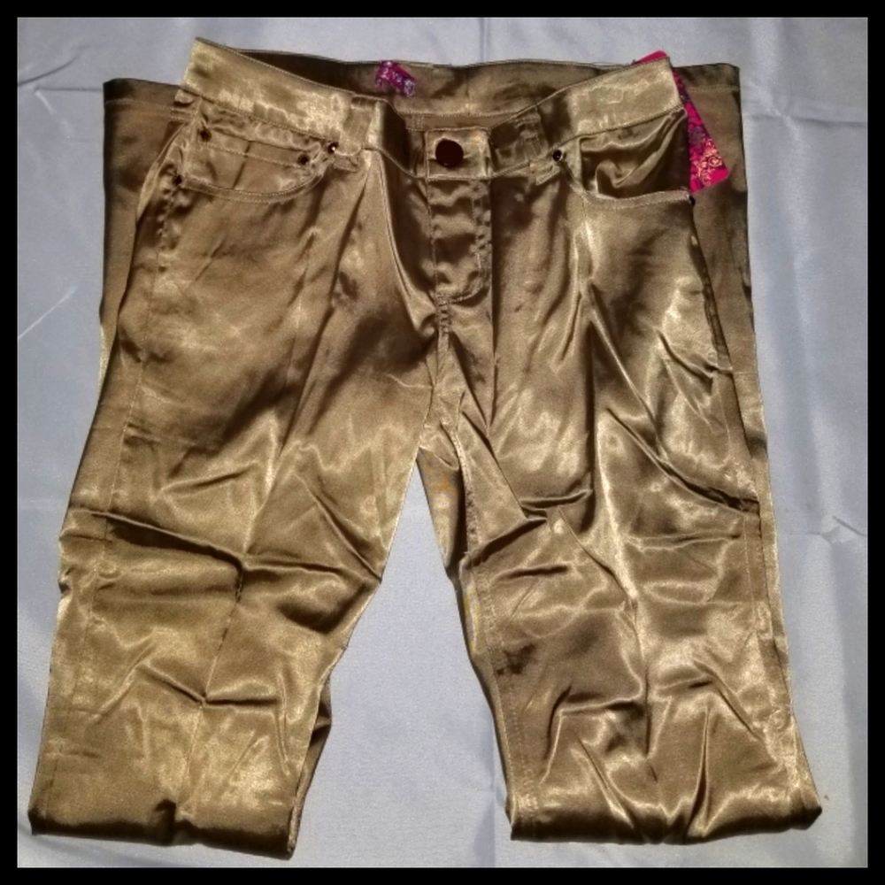 Modiva Retro Shiny Pants, Khaki, 5 pocket